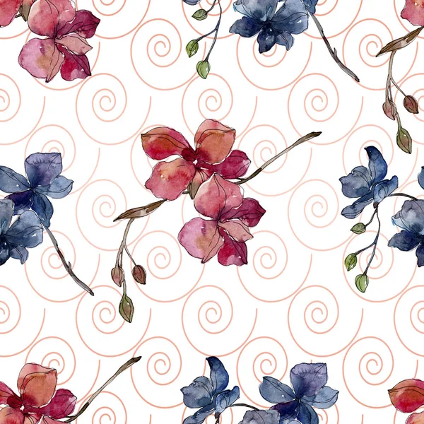 Orchid floral botanical flowers. Watercolor background illustration set. Seamless background pattern. — Stock Photo