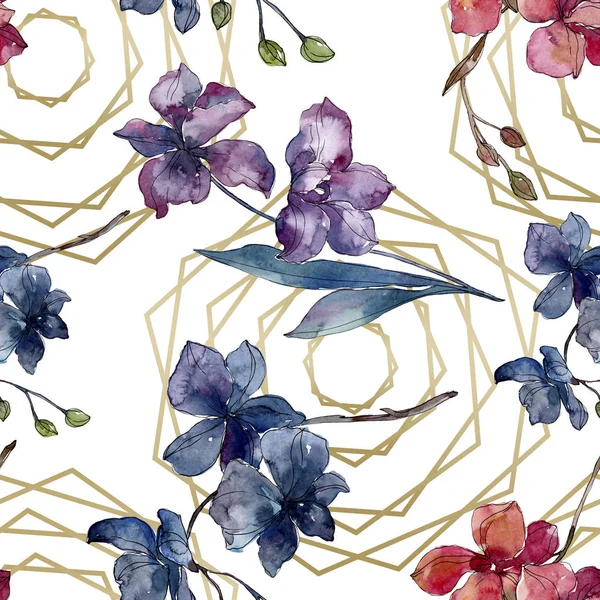 Orchid floral botanical flowers. Watercolor background illustration set. Seamless background pattern. — Stock Photo