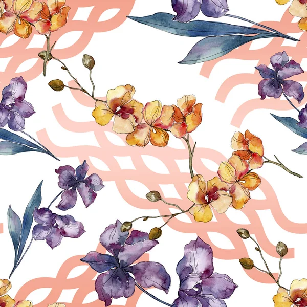Orchidee florale botanische Blumen. Aquarell Hintergrundillustration Set. nahtloses Hintergrundmuster. — Stockfoto