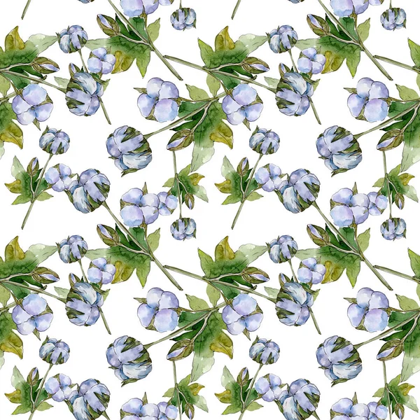 White cotton floral botanical flowers. Watercolor illustration set. Seamless background pattern. Wallpaper print texture. — Stock Photo