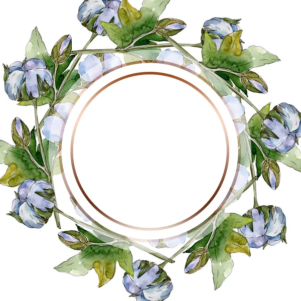 Flores botânicas florais de algodão branco. Conjunto de ilustração de fundo aquarela. Moldura borda ornamento de cristal com espaço de cópia . — Fotografia de Stock