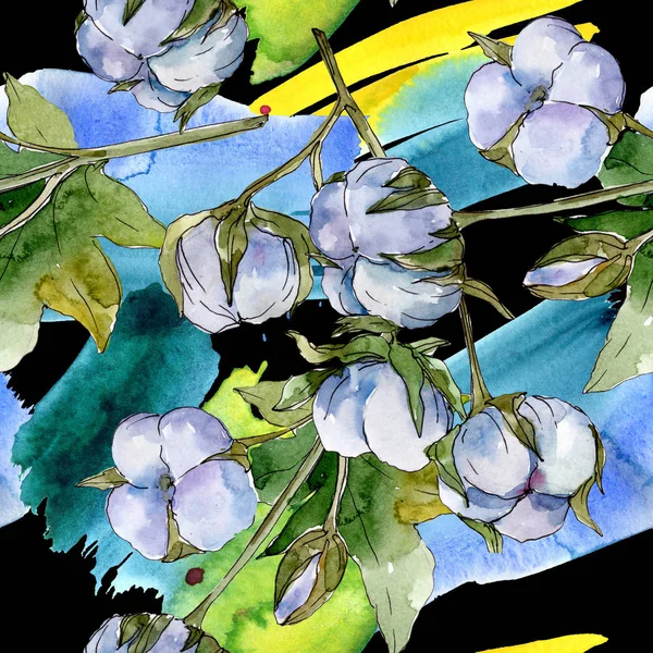 White cotton floral botanical flowers. Watercolor illustration set. Seamless background pattern. Wallpaper print texture. — Stock Photo