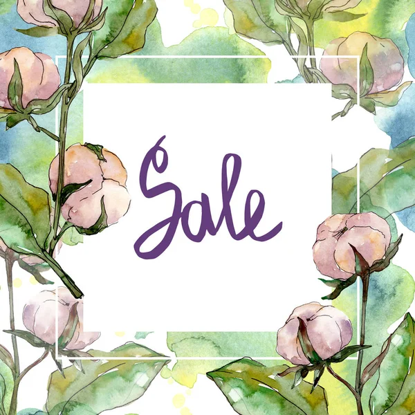 Cotton floral botanical flower. Wild spring leaf wildflower isolated. Watercolor background illustration set. Watercolour drawing fashion aquarelle isolated. Frame border ornament square. — Stock Photo