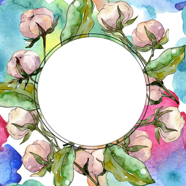 Cotton floral botanical flower. Wild spring leaf wildflower isolated. Watercolor background illustration set. Watercolour drawing fashion aquarelle isolated. Frame border ornament square. — Stock Photo