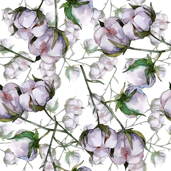 Cotton floral botanical flower. Wild spring leaf wildflower. Watercolor illustration set. Watercolour drawing fashion aquarelle. Seamless background pattern. Fabric wallpaper print texture. — Stock Photo