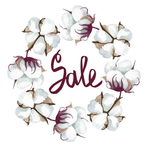 White cotton floral botanical flowers. Watercolor background illustration set. Frame border ornament square. — Stock Photo