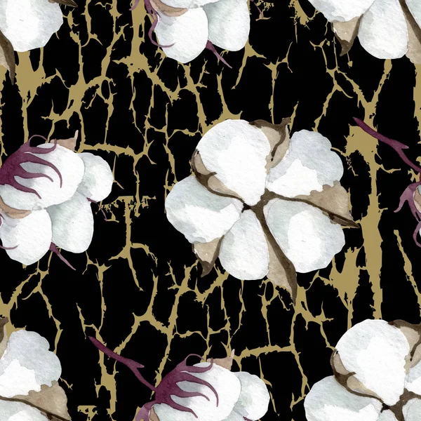 Білі бавовняні квіткові ботанічні квіти. Набір ілюстрацій для акварельного фону. Безшовний візерунок тла . — стокове фото