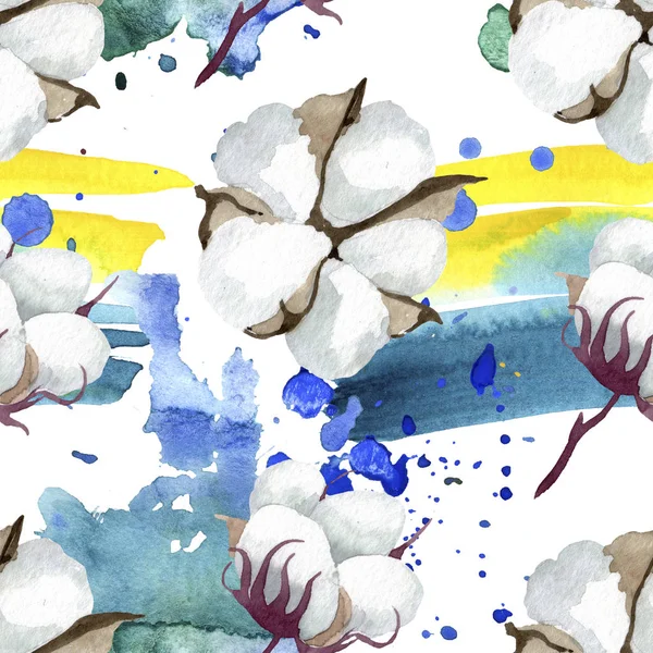 Flores botánicas florales de algodón blanco. Conjunto de ilustración de fondo acuarela. Patrón de fondo sin costuras . - foto de stock