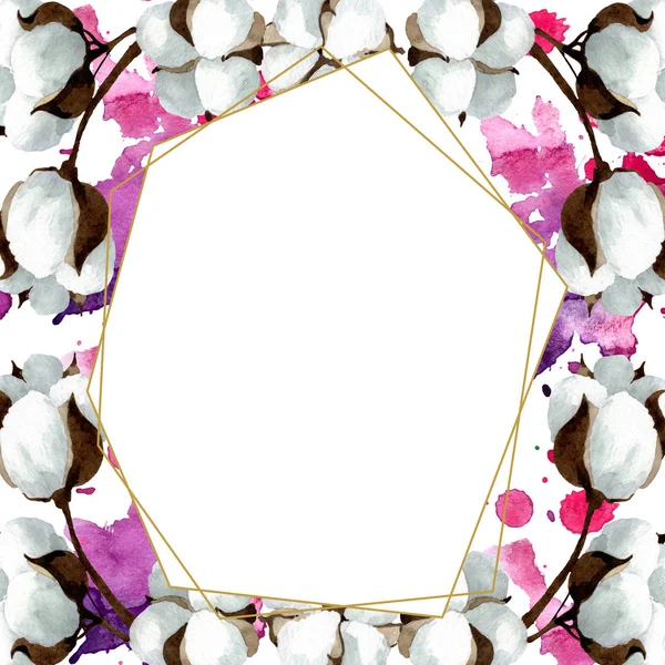 Botanische Blumen aus weißer Baumwolle. Aquarell Hintergrundillustration Set. Rahmen Rand Ornament Quadrat. — Stockfoto