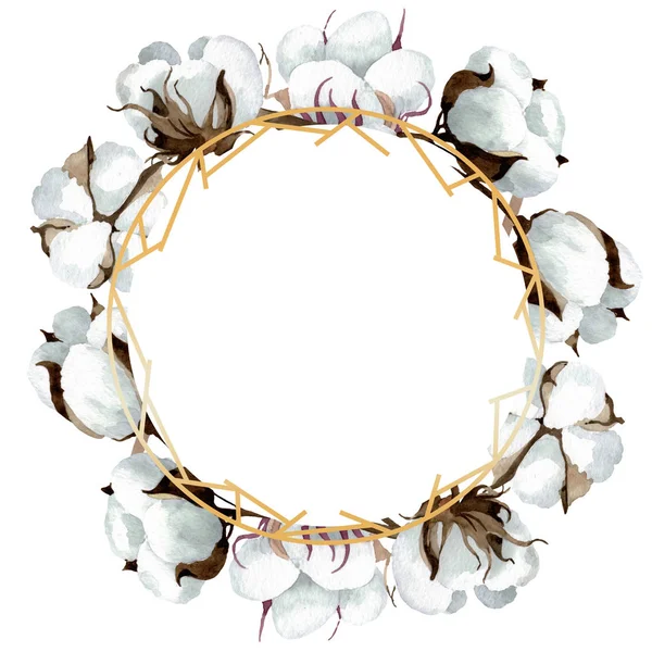 White cotton floral botanical flowers. Watercolor background illustration set. Frame border ornament square. — Stock Photo