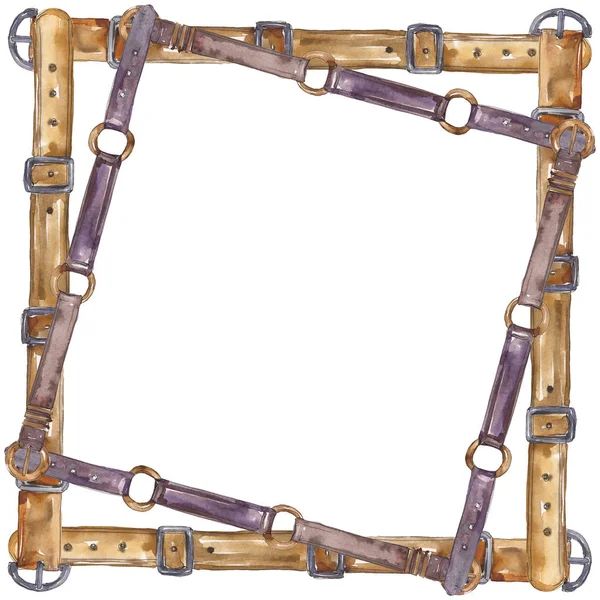 Иллюстрация гламура кожаного пояса в стиле акварели. Комплект аксессуаров для одежды. Акварель для рисования акварелью. Граничный орнамент . — стоковое фото