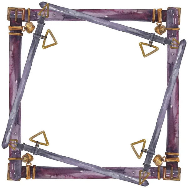 Leather belt sketch fashion glamour illustration in a watercolor style background. Clothes accessories set. Watercolour drawing fashion aquarelle. Frame border ornament square. — Stock Photo