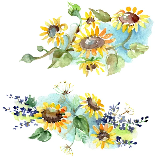 Bouquet with sunflowers floral botanical flowers. Wild spring leaf wildflower. Watercolor background illustration set. Watercolour drawing fashion aquarelle. Isolated bouquets illustration element. — Stock Photo