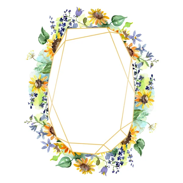 Bouquet with sunflowers floral botanical flowers. Wild spring leaf wildflower. Watercolor background illustration set. Watercolour drawing fashion aquarelle. Frame border crystal ornament square. — Stock Photo