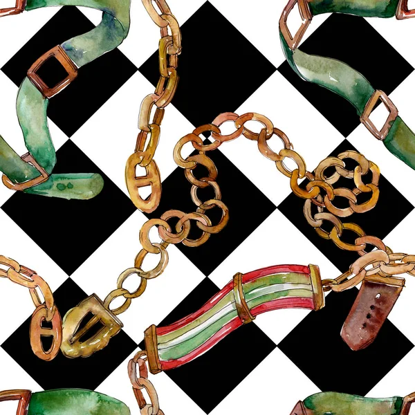 Esbozo de cadena y cinturón de cuero ilustración glamour moda en un estilo acuarela. Acuarela dibujo moda aquarelle . - foto de stock