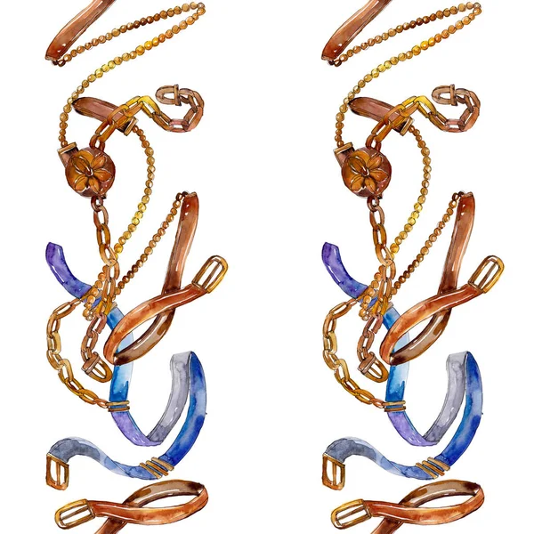 Illustrazione glamour moda cintura e catena. Accessori acquerello set . — Foto stock