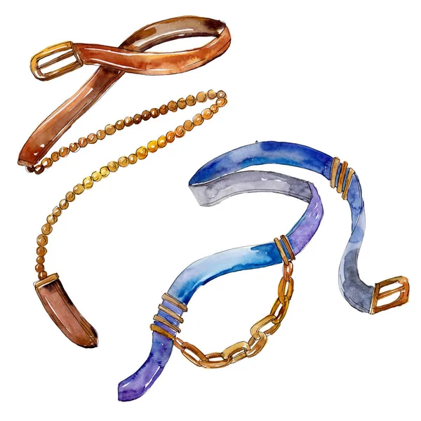 Belt and chain fashion glamour illustration. Accesorios conjunto acuarela . - foto de stock