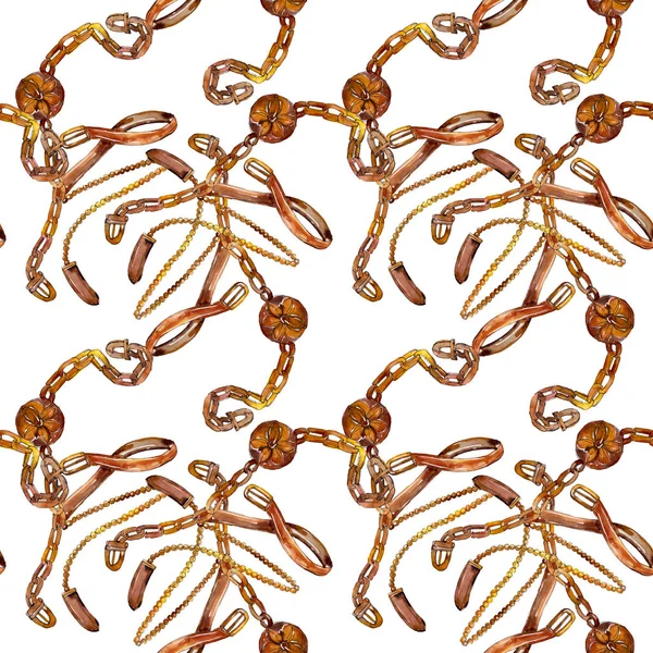 Belt and chain fashion glamour illustration. Accesorios conjunto acuarela . - foto de stock