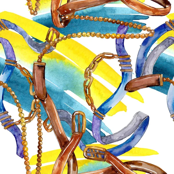 Belt and chain fashion glamour illustration. Acessórios conjunto de aquarela . — Fotografia de Stock