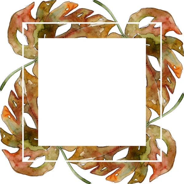 Exotic tropical hawaiian summer. Watercolor background illustration set. Frame border ornament square. — Stock Photo