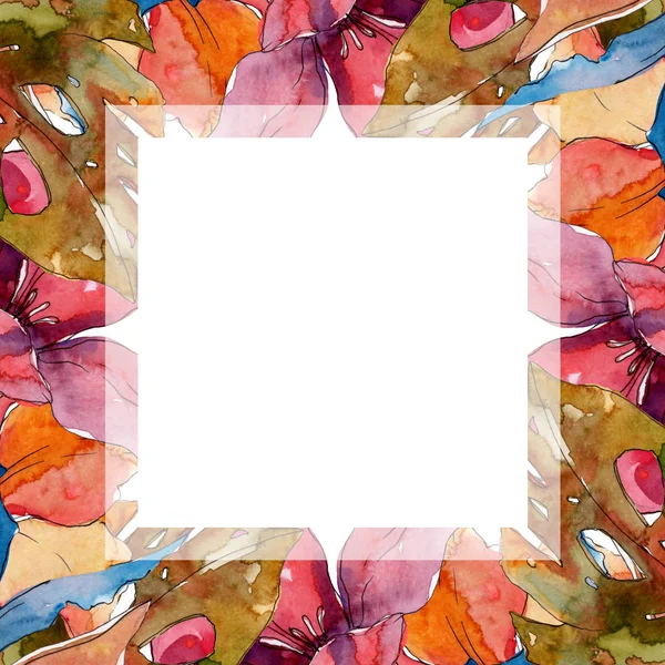 Exotischer tropischer hawaiianischer Sommer. Aquarell Hintergrundillustration Set. Rahmen Rand Ornament Quadrat. — Stockfoto