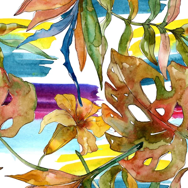 Екзотичне тропічне гавайське літо. Набір ілюстрацій для акварельного фону. Безшовний візерунок тла . — стокове фото