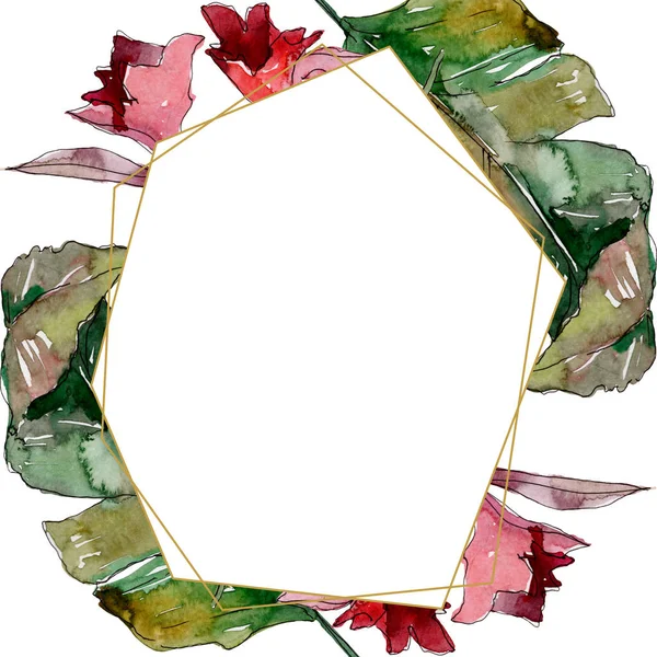 Été hawaïen tropical exotique. Palm plage arbre feuilles jungle botanique. Ensemble d'illustration de fond aquarelle. Aquarelle dessin mode aquarelle isolé. Cadre bordure ornement carré . — Stock Photo