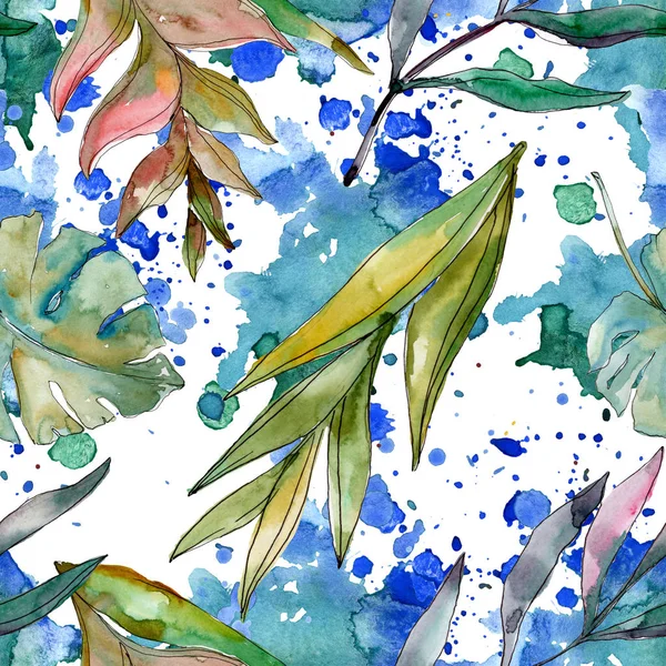 Été hawaïen tropical exotique. Palm plage arbre feuilles jungle botanique. Ensemble d'illustration aquarelle. Aquarelle dessin aquarelle. Modèle de fond sans couture. Texture d'impression papier peint tissu . — Photo de stock