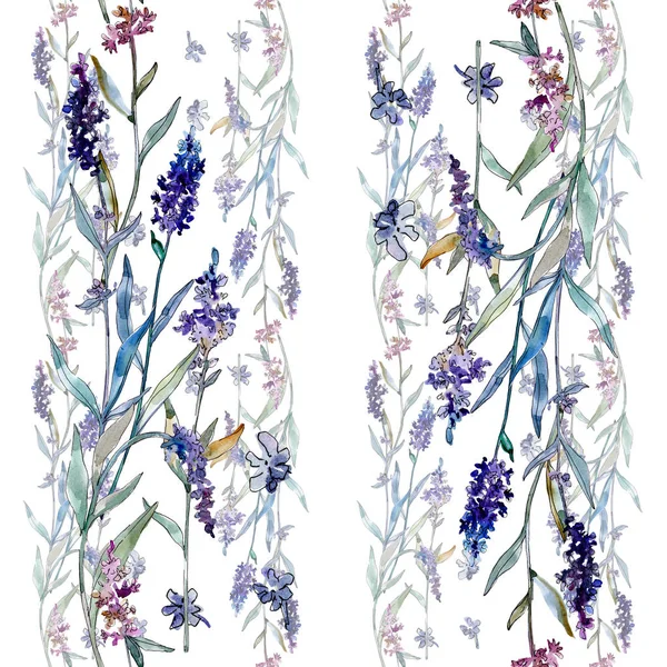 Fleurs botaniques florales de lavande. Ensemble d'illustration de fond aquarelle. Modèle de fond sans couture . — Photo de stock