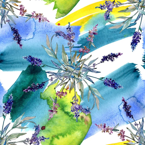 Lavanda flores botânicas florais. Conjunto de ilustração de fundo aquarela. Padrão de fundo sem costura . — Fotografia de Stock