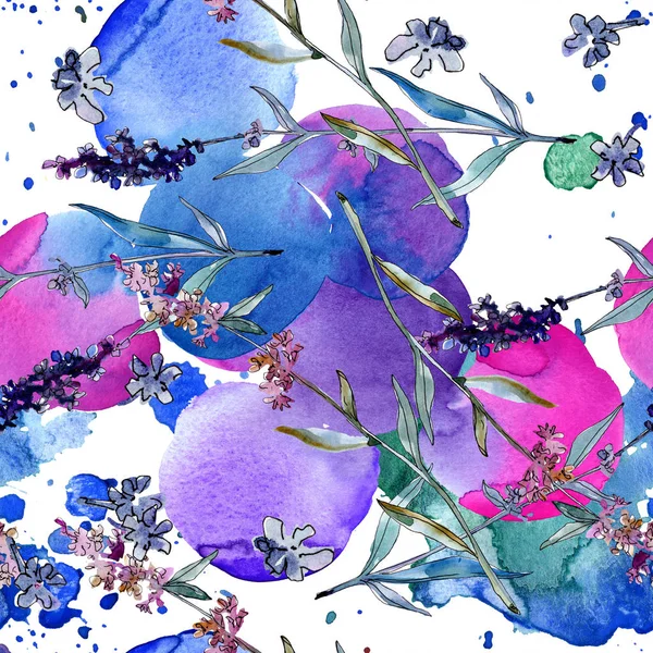 Lavendel blühende botanische Blumen. Aquarell Hintergrundillustration Set. nahtloses Hintergrundmuster. — Stockfoto