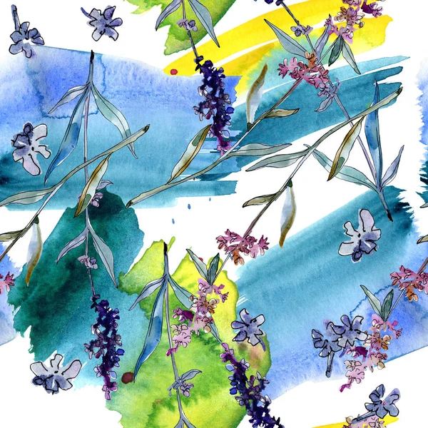 Fleurs botaniques florales de lavande. Ensemble d'illustration de fond aquarelle. Modèle de fond sans couture . — Photo de stock