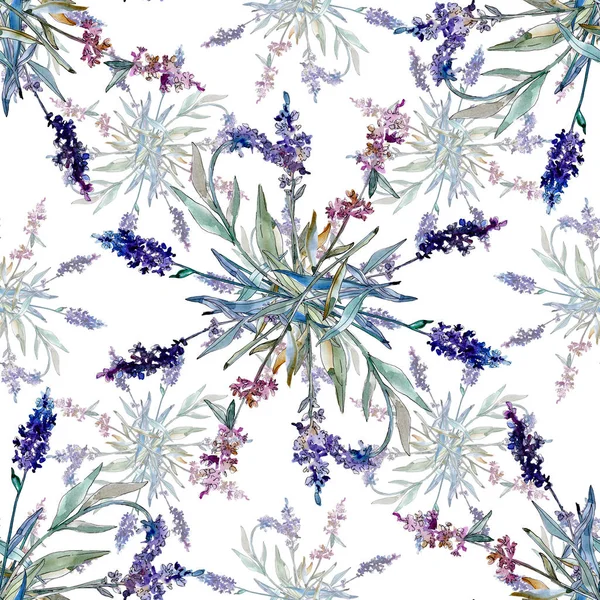 Fiori botanici floreali di lavanda. Acquerello sfondo illustrazione set. Modello di sfondo senza soluzione di continuità . — Foto stock