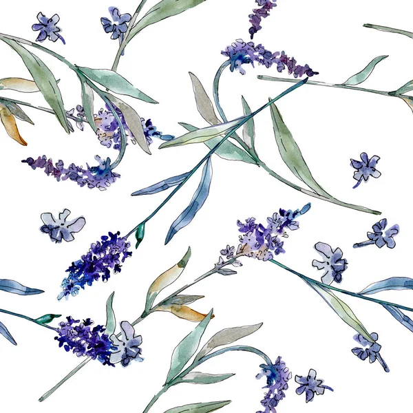 Lavendel blühende botanische Blumen. Aquarell Hintergrundillustration Set. nahtloses Hintergrundmuster. — Stockfoto