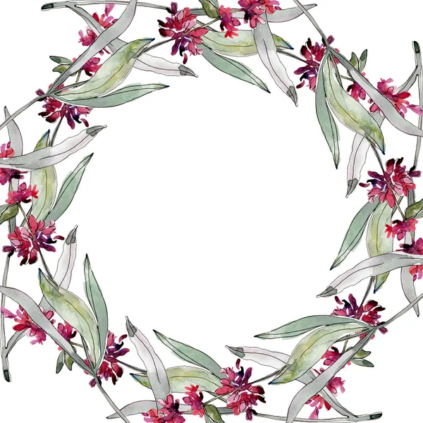 Lavendel blühende botanische Blumen. Aquarell Hintergrundillustration Set. Rahmen Rand Ornament Quadrat. — Stockfoto
