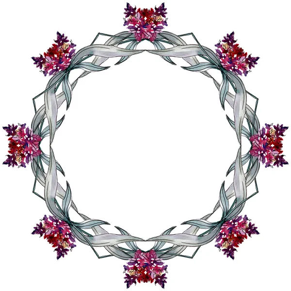 Fiori botanici floreali di lavanda. Acquerello sfondo illustrazione set. Quadrato ornamento bordo cornice . — Foto stock