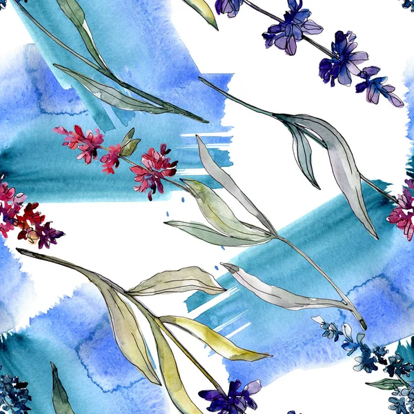 Lavendel blühende botanische Blumen. Aquarell Hintergrundillustration Set. nahtloses Hintergrundmuster. — Stockfoto