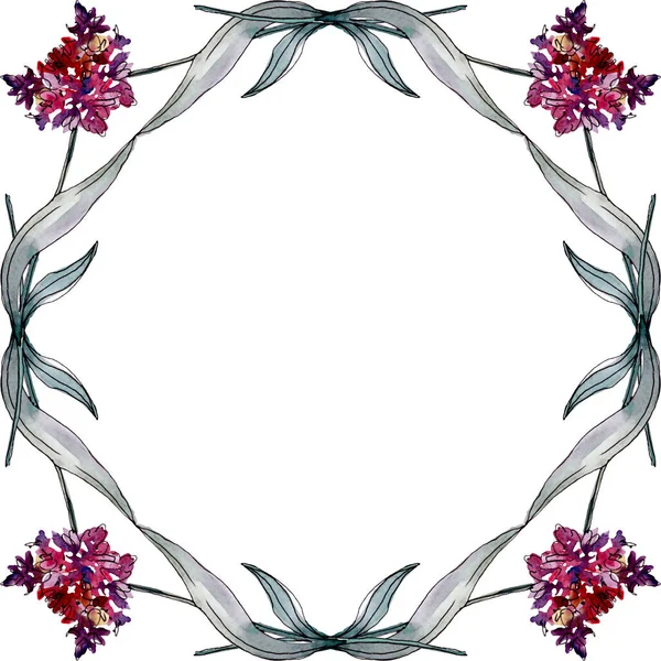 Fiori botanici floreali di lavanda. Acquerello sfondo illustrazione set. Quadrato ornamento bordo cornice . — Foto stock