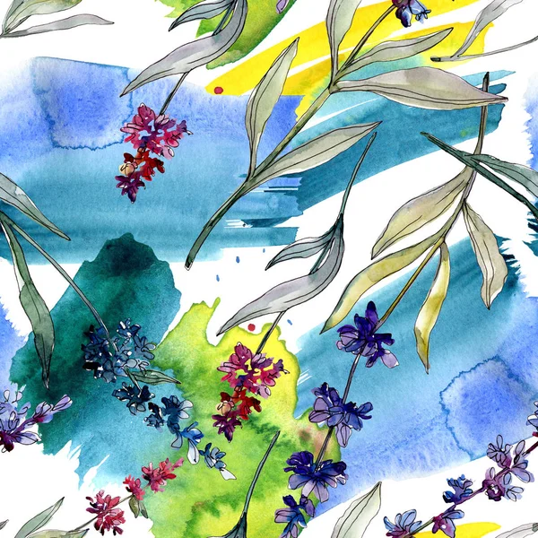 Fiori botanici floreali di lavanda. Acquerello sfondo illustrazione set. Modello di sfondo senza soluzione di continuità . — Stock Photo