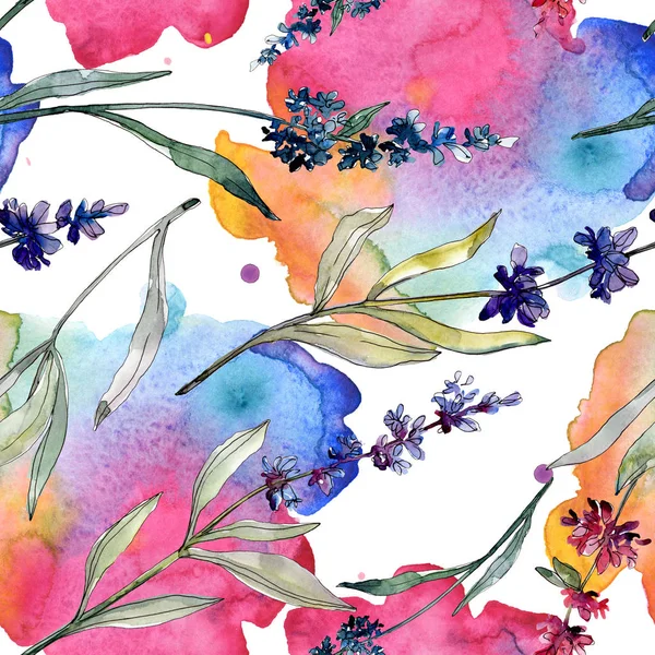Lavender floral botanical flowers. Watercolor background illustration set. Seamless background pattern. — Stock Photo