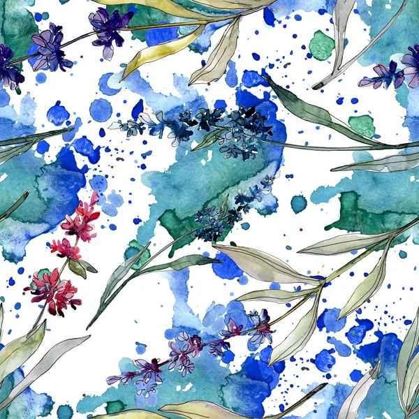 Lavender floral botanical flowers. Watercolor background illustration set. Seamless background pattern. — Stock Photo