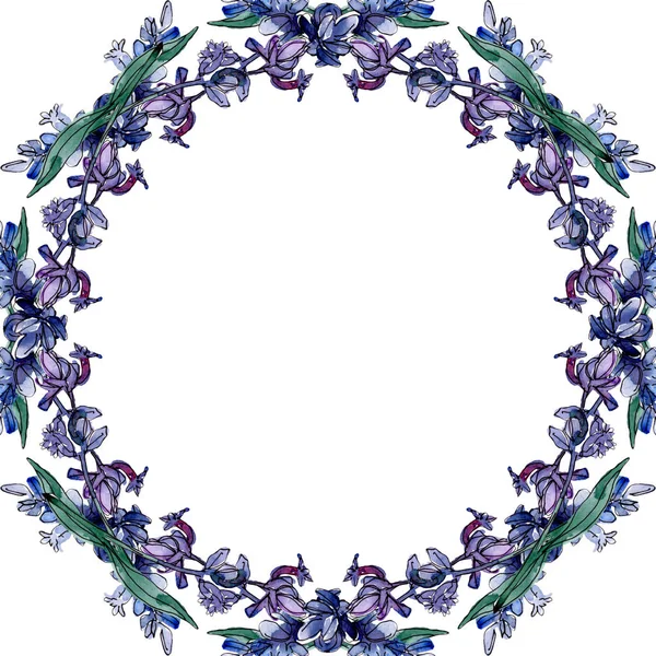 Fiori botanici floreali di lavanda. Fiore selvatico primaverile isolato. Acquerello sfondo illustrazione set. Acquerello disegno moda acquerello isolato. Quadrato ornamento bordo cornice . — Foto stock