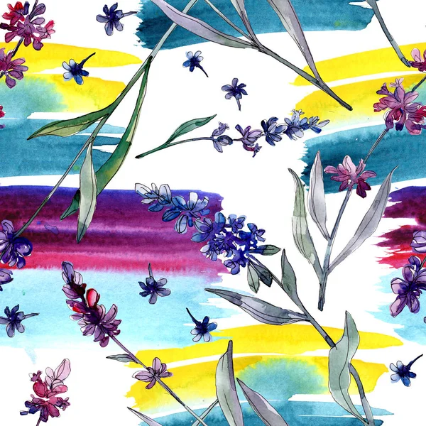 Lavendel blühende botanische Blumen. wilde Frühlingsblume. Aquarell-Illustrationsset vorhanden. Aquarell zeichnen Mode-Aquarell. nahtlose Hintergrundmuster. Stoff Tapete drucken Textur. — Stockfoto