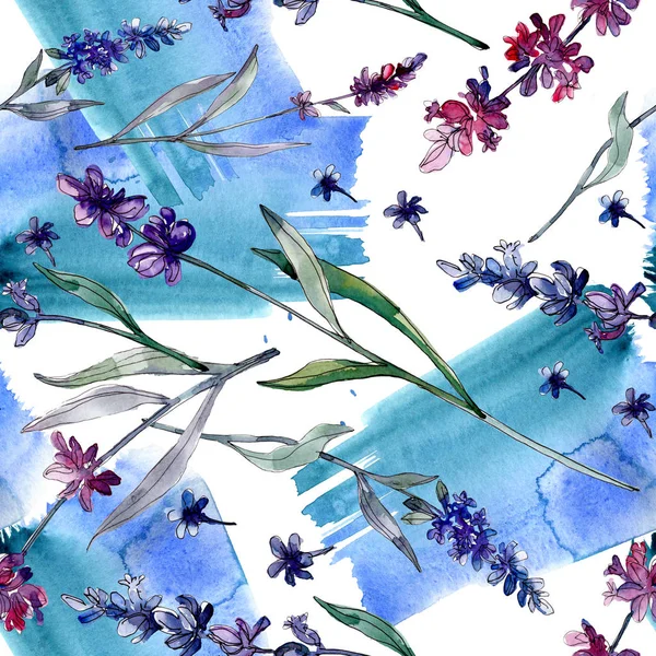 Lavendel blühende botanische Blumen. wilde Frühlingsblume. Aquarell-Illustrationsset vorhanden. Aquarell zeichnen Mode-Aquarell. nahtlose Hintergrundmuster. Stoff Tapete drucken Textur. — Stockfoto