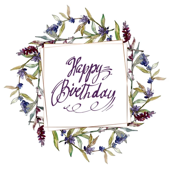 Fiori botanici floreali viola lavanda. Fiore selvatico primaverile isolato. Acquerello sfondo illustrazione set. Acquerello disegno moda acquerello isolato. Quadrato ornamento bordo cornice . — Foto stock