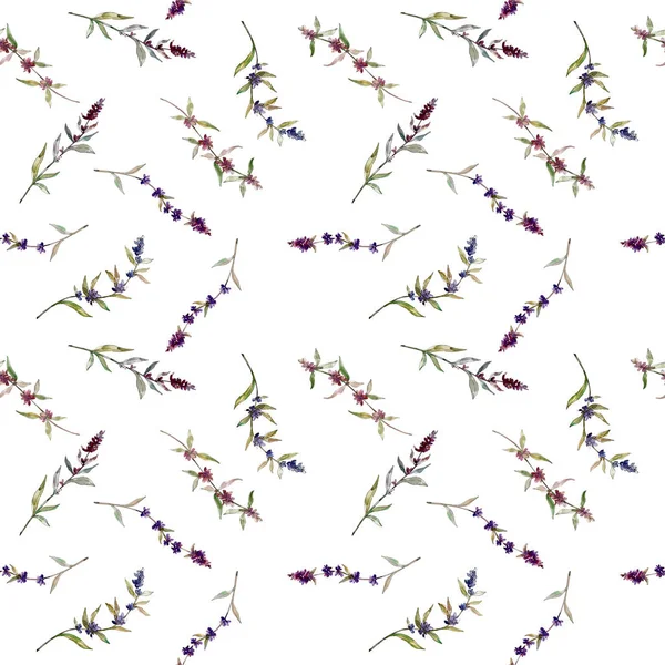 Purple lavender floral botanical flowers. Wild spring leaf wildflower. Watercolor illustration set. Watercolour drawing fashion aquarelle. Seamless background pattern. Fabric wallpaper print texture. — Stock Photo