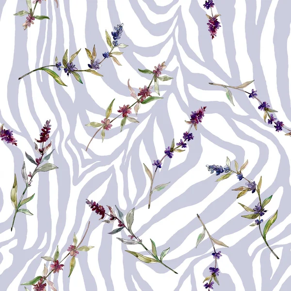 Lila Lavendel blühende botanische Blumen. wilde Frühlingsblume. Aquarell-Illustrationsset vorhanden. Aquarell zeichnen Mode-Aquarell. nahtlose Hintergrundmuster. Stoff Tapete drucken Textur. — Stockfoto
