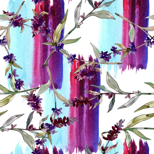 Purple lavender floral botanical flowers. Wild spring leaf wildflower. Watercolor illustration set. Watercolour drawing fashion aquarelle. Seamless background pattern. Fabric wallpaper print texture. — Stock Photo