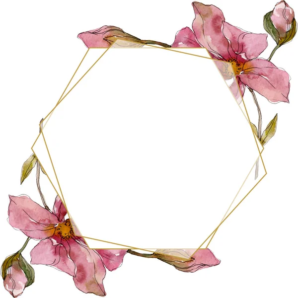 Camelia florale botanische blumen. Aquarell Hintergrundillustration Set. Rahmen Rand Ornament Quadrat. — Stockfoto