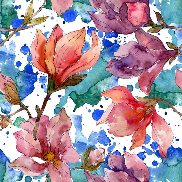 Camelia floral botanical flowers. Watercolor background illustration set. Seamless background pattern. — Stock Photo